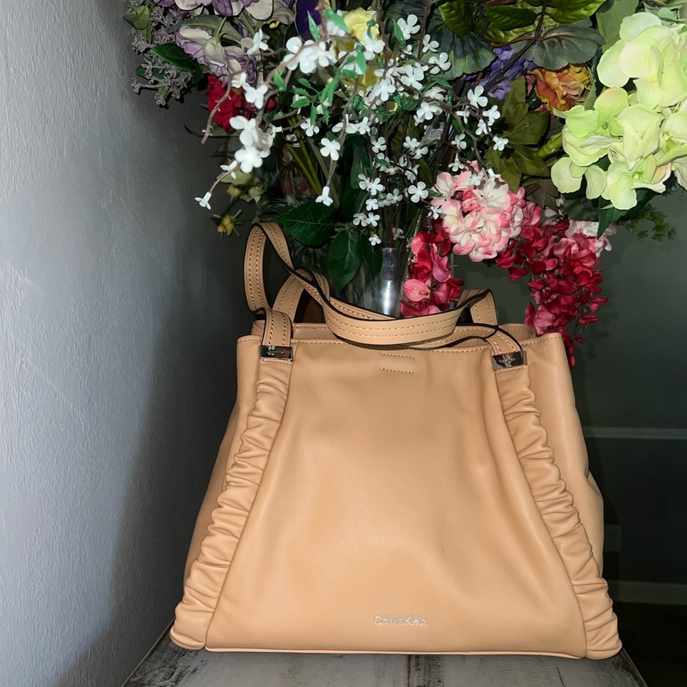 Calvin Klein Tan/Silver Luna Shoulder Purse